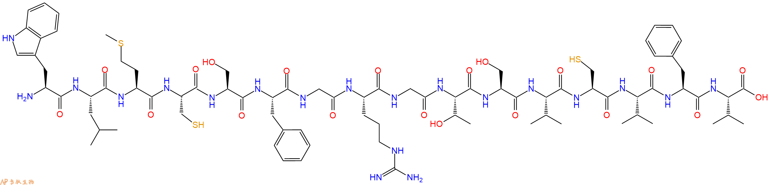 专肽生物产品H2N-Trp-Leu-Met-Cys-Ser-Phe-Gly-Arg-Gly-Thr-Ser-Val-Cys-Val-Phe-Val-OH
