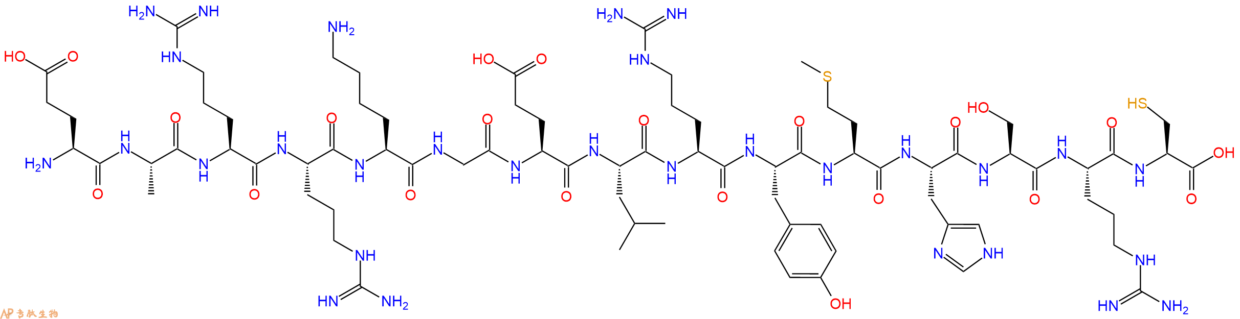 专肽生物产品H2N-Glu-Ala-Arg-Arg-Lys-Gly-Glu-Leu-Arg-Tyr-Met-His-Ser-Arg-Cys-OH