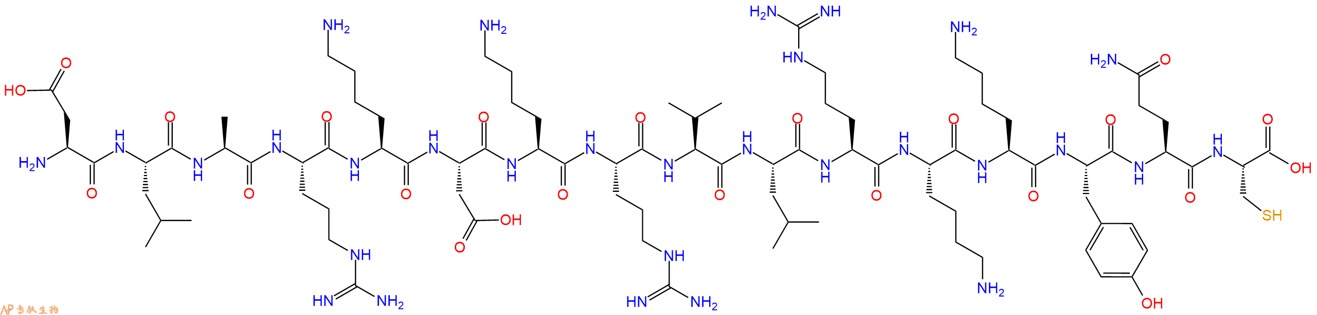 专肽生物产品H2N-Asp-Leu-Ala-Arg-Lys-Asp-Lys-Arg-Val-Leu-Arg-Lys-Lys-Tyr-Gln-Cys-OH