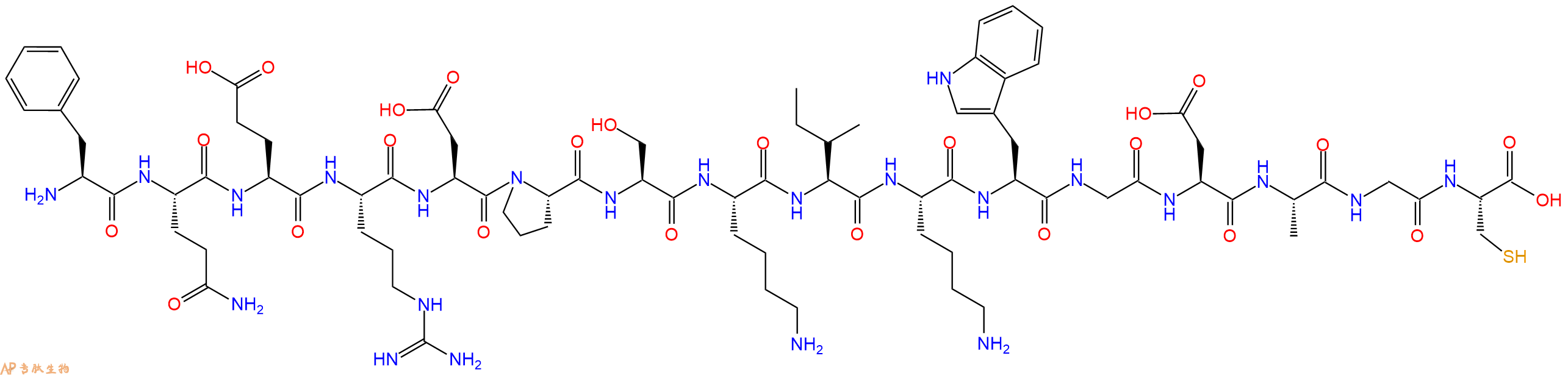 专肽生物产品H2N-Phe-Gln-Glu-Arg-Asp-Pro-Ser-Lys-Ile-Lys-Trp-Gly-Asp-Ala-Gly-Cys-OH