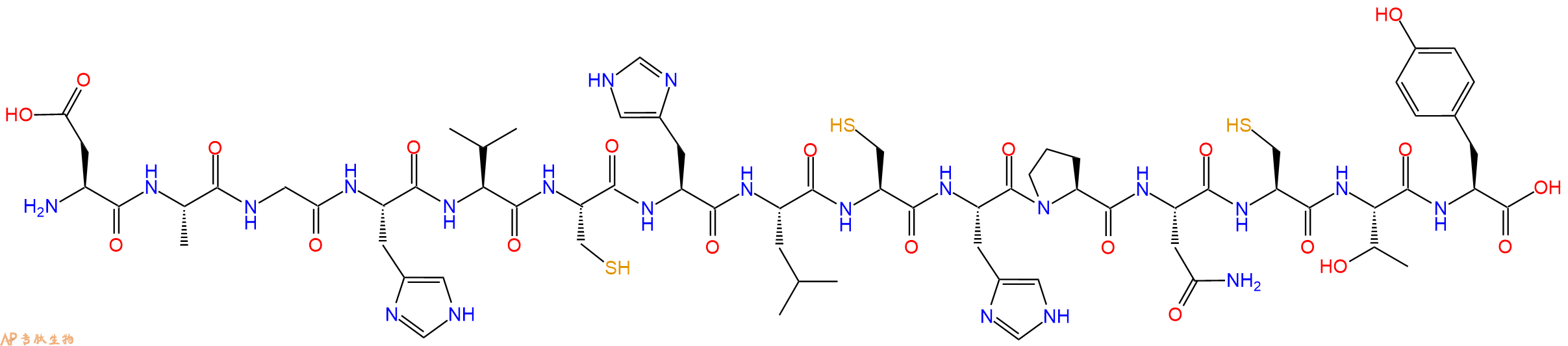 专肽生物产品H2N-Asp-Ala-Gly-His-Val-Cys-His-Leu-Cys-His-Pro-Asn-Cys-Thr-Tyr-OH