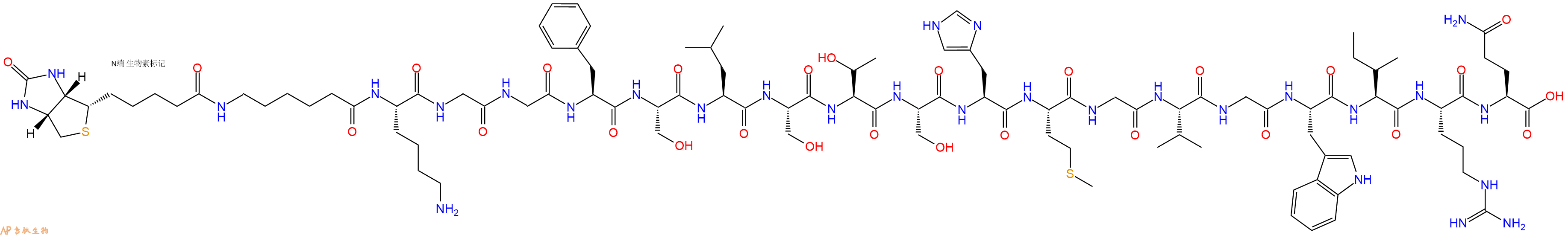 专肽生物产品Biotinyl-Ahx-Lys-Gly-Gly-Phe-Ser-Leu-Ser-Thr-Ser-His-Met-Gly-Val-Gly-Trp-Ile-Arg-Gln-OH