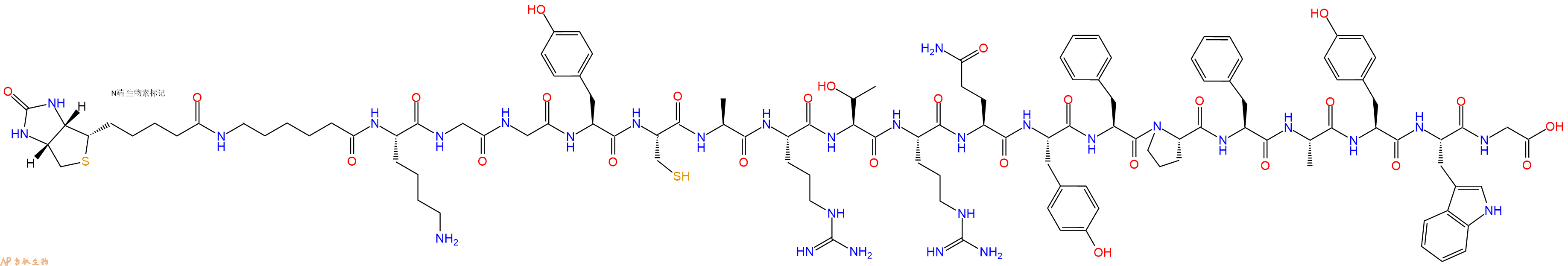 专肽生物产品Biotinyl-Ahx-Lys-Gly-Gly-Tyr-Cys-Ala-Arg-Thr-Arg-Gln-Tyr-Phe-Pro-Phe-Ala-Tyr-Trp-Gly-OH