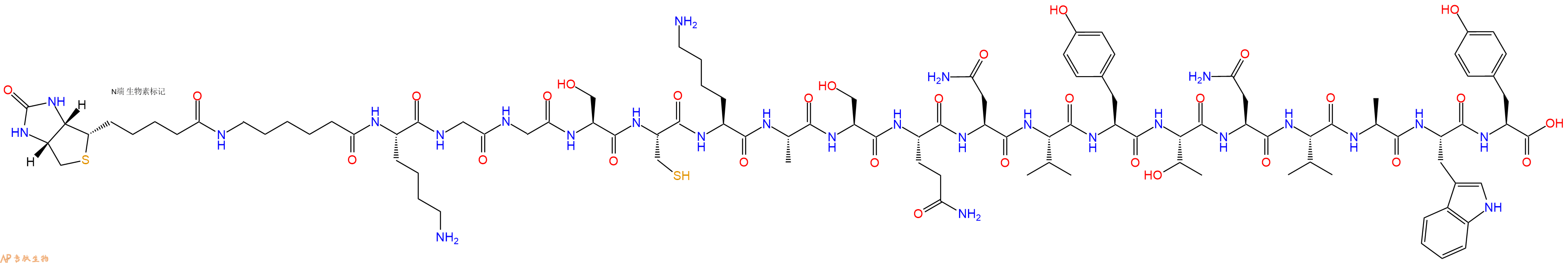 专肽生物产品Biotinyl-Ahx-Lys-Gly-Gly-Ser-Cys-Lys-Ala-Ser-Gln-Asn-Val-Tyr-Thr-Asn-Val-Ala-Trp-Tyr-OH