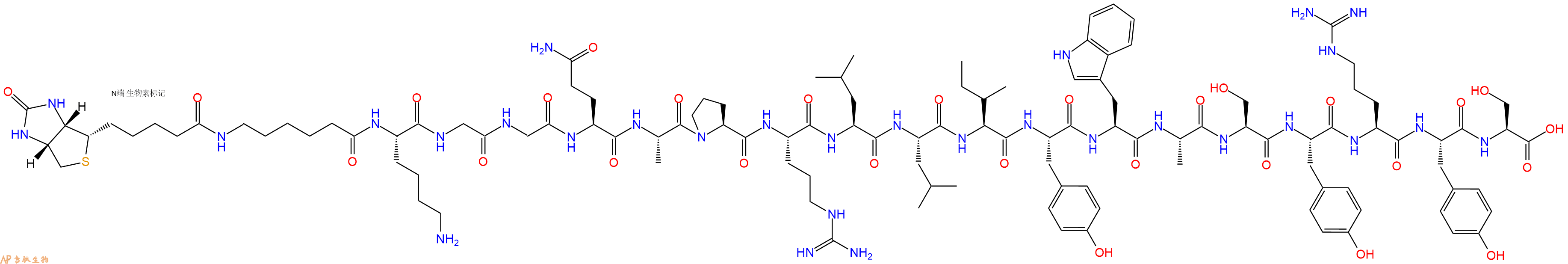 专肽生物产品Biotinyl-Ahx-Lys-Gly-Gly-Gln-Ala-Pro-Arg-Leu-Leu-Ile-Tyr-Trp-Ala-Ser-Tyr-Arg-Tyr-Ser-OH