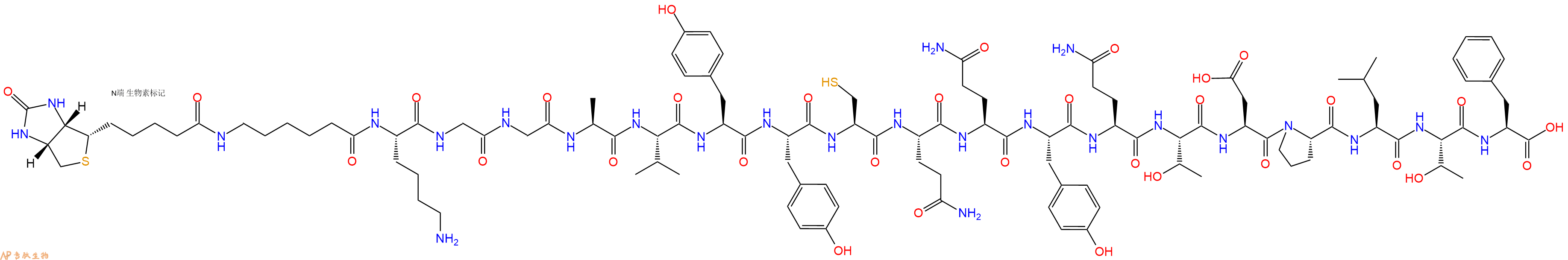 专肽生物产品Biotinyl-Ahx-Lys-Gly-Gly-Ala-Val-Tyr-Tyr-Cys-Gln-Gln-Tyr-Gln-Thr-Asp-Pro-Leu-Thr-Phe-OH