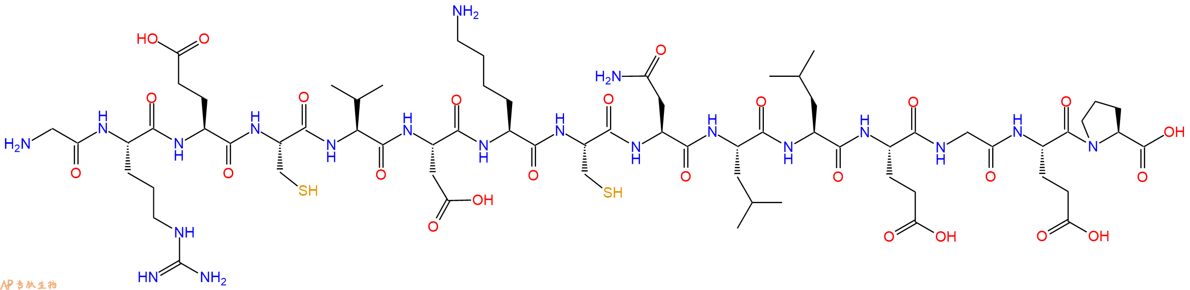 专肽生物产品H2N-Gly-Arg-Glu-Cys-Val-Asp-Lys-Cys-Asn-Leu-Leu-Glu-Gly-Glu-Pro-OH