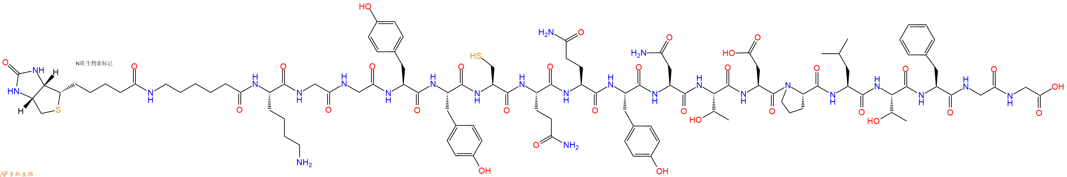 专肽生物产品Biotinyl-Ahx-Lys-Gly-Gly-Tyr-Tyr-Cys-Gln-Gln-Tyr-Asn-Thr-Asp-Pro-Leu-Thr-Phe-Gly-Gly-OH
