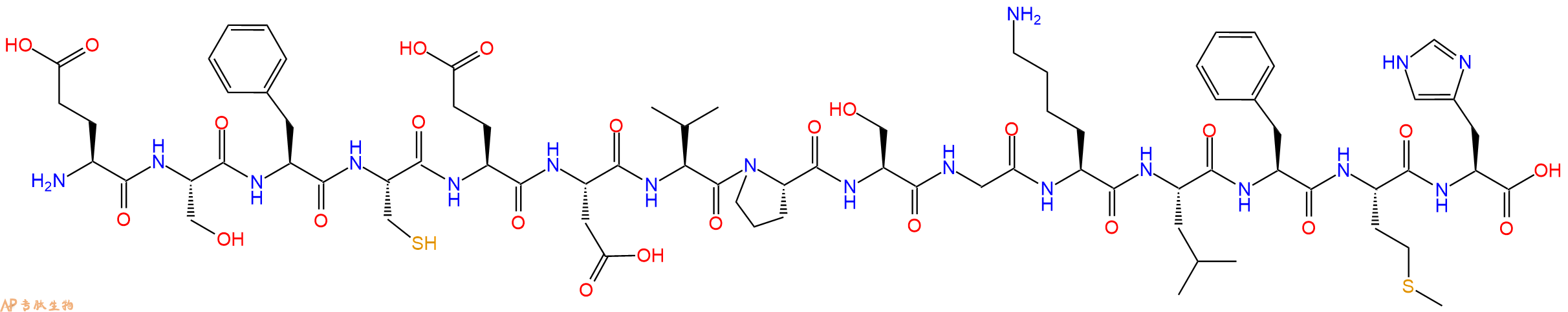 专肽生物产品H2N-Glu-Ser-Phe-Cys-Glu-Asp-Val-Pro-Ser-Gly-Lys-Leu-Phe-Met-His-OH