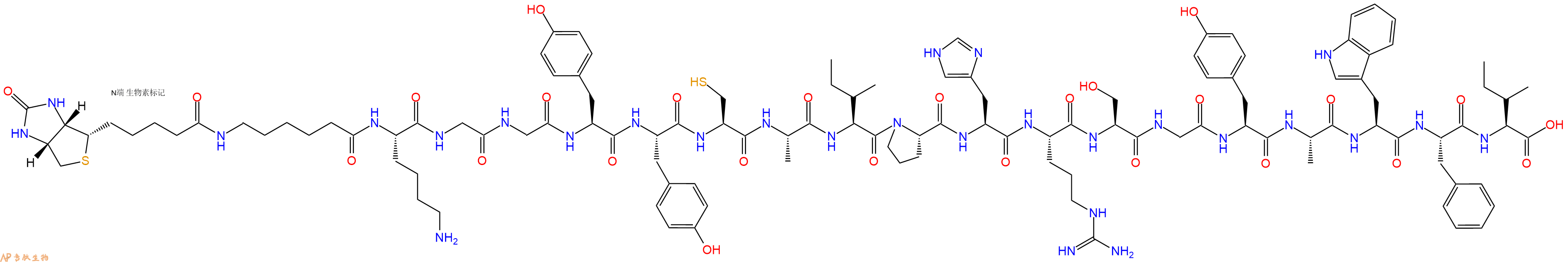 专肽生物产品Biotinyl-Ahx-Lys-Gly-Gly-Tyr-Tyr-Cys-Ala-Ile-Pro-His-Arg-Ser-Gly-Tyr-Ala-Trp-Phe-Ile-OH
