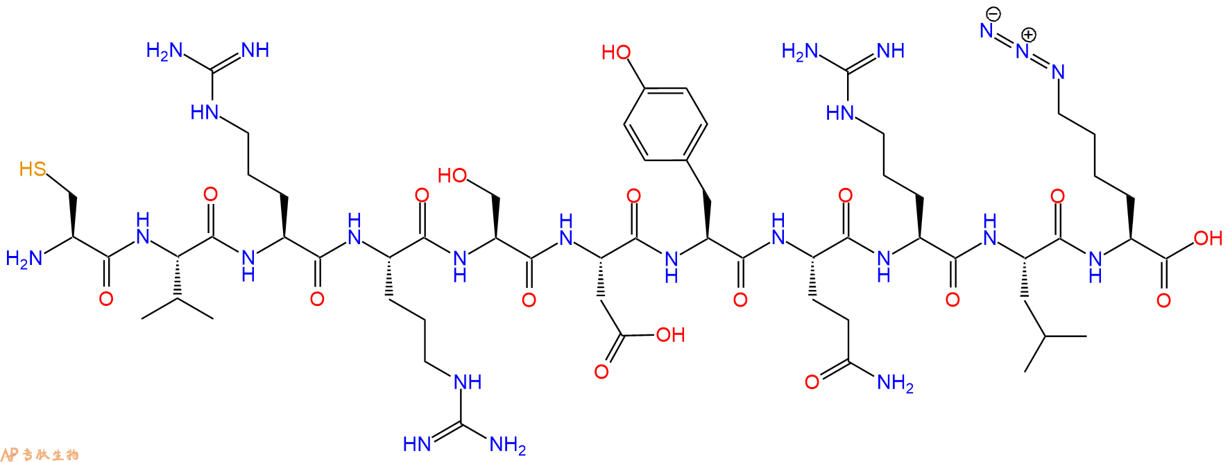 专肽生物产品H2N-Cys-Val-Arg-Arg-Ser-Asp-Tyr-Gln-Arg-Leu-Lys(N3)-OH