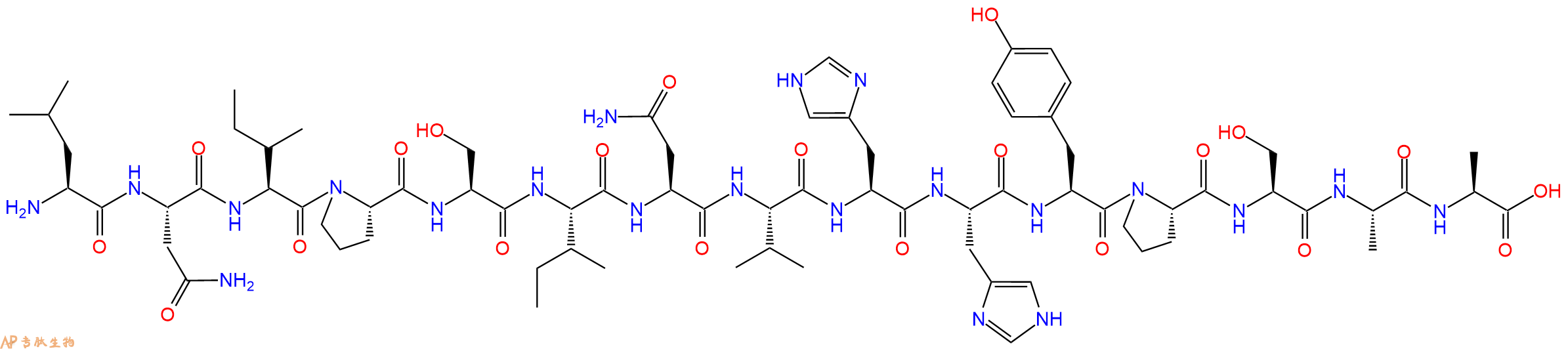 专肽生物产品H2N-Leu-Asn-Ile-Pro-Ser-Ile-Asn-Val-His-His-Tyr-Pro-Ser-Ala-Ala-OH