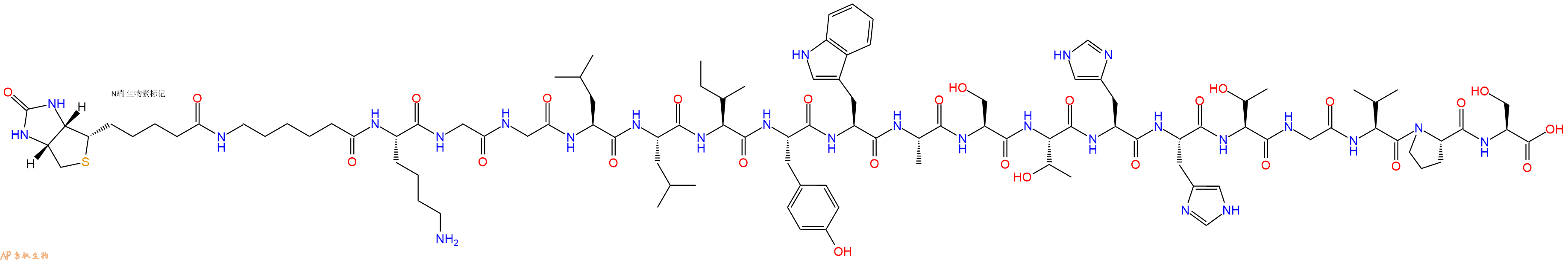 专肽生物产品Biotinyl-Ahx-Lys-Gly-Gly-Leu-Leu-Ile-Tyr-Trp-Ala-Ser-Thr-His-His-Thr-Gly-Val-Pro-Ser-OH