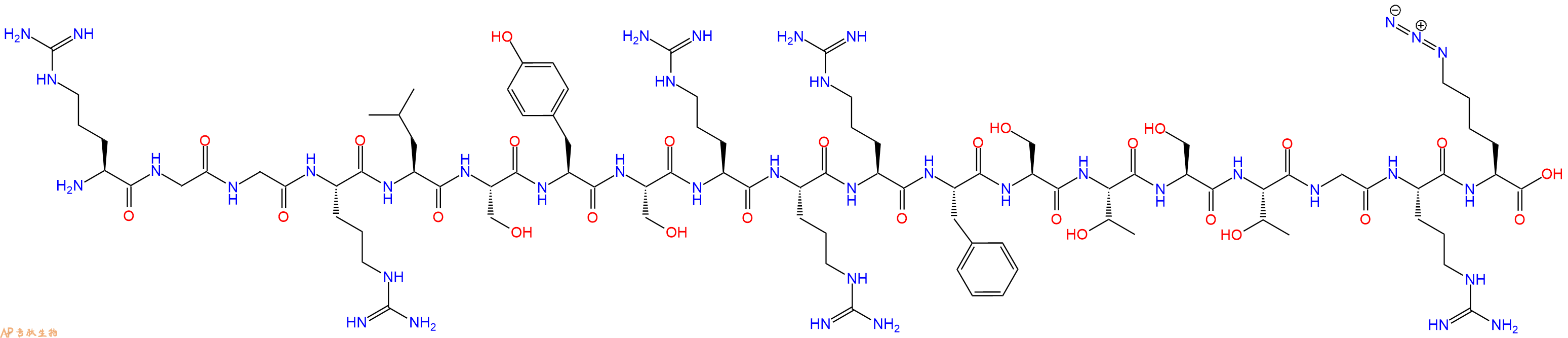 专肽生物产品H2N-Arg-Gly-Gly-Arg-Leu-Ser-Tyr-Ser-Arg-Arg-Arg-Phe-Ser-Thr-Ser-Thr-Gly-Arg-Lys(N3)-OH