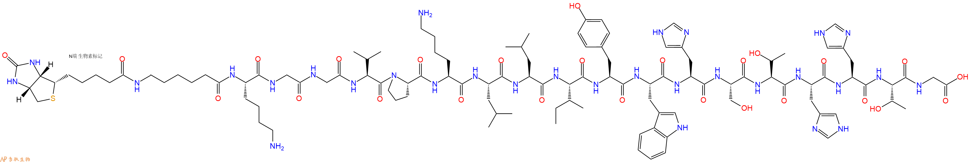 专肽生物产品Biotinyl-Ahx-Lys-Gly-Gly-Val-Pro-Lys-Leu-Leu-Ile-Tyr-Trp-His-Ser-Thr-His-His-Thr-Gly-OH