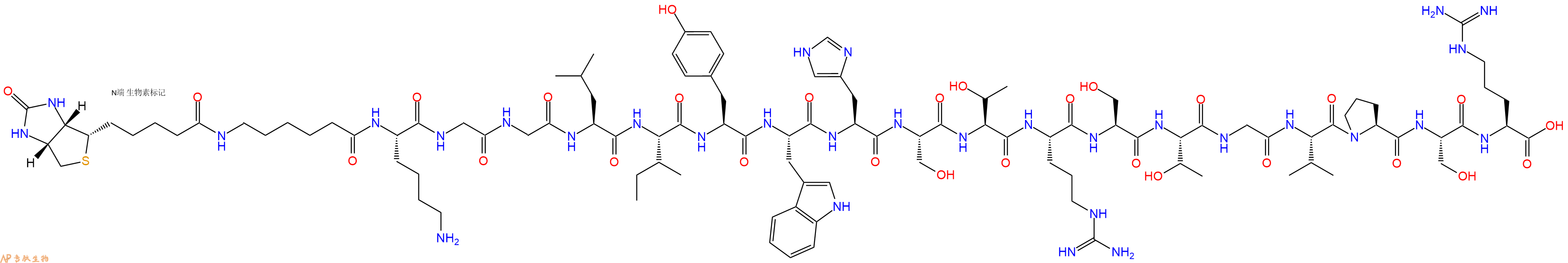 专肽生物产品Biotinyl-Ahx-Lys-Gly-Gly-Leu-Ile-Tyr-Trp-His-Ser-Thr-Arg-Ser-Thr-Gly-Val-Pro-Ser-Arg-OH