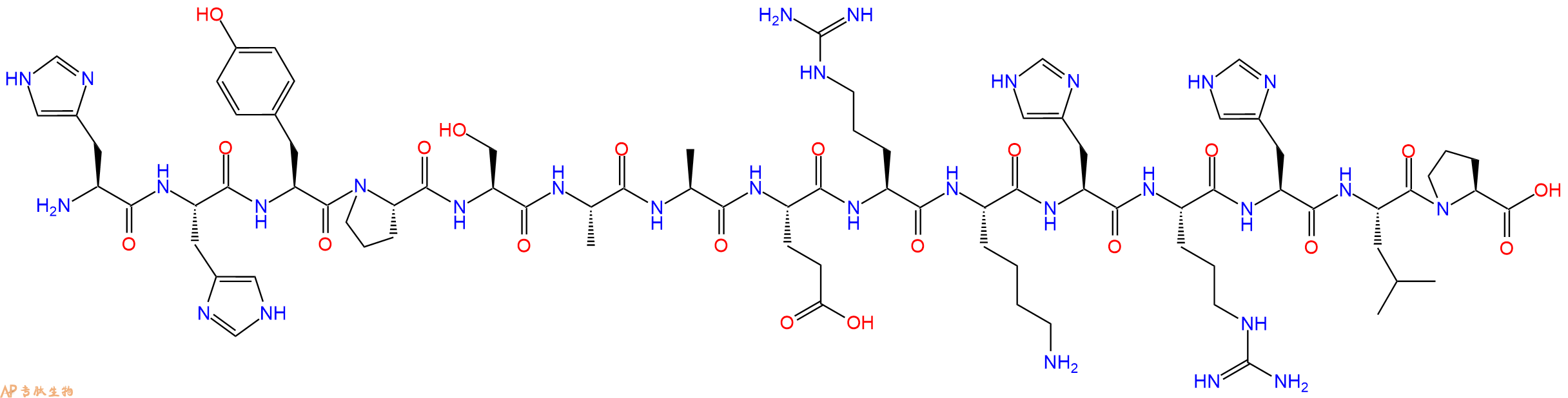 专肽生物产品H2N-His-His-Tyr-Pro-Ser-Ala-Ala-Glu-Arg-Lys-His-Arg-His-Leu-Pro-OH