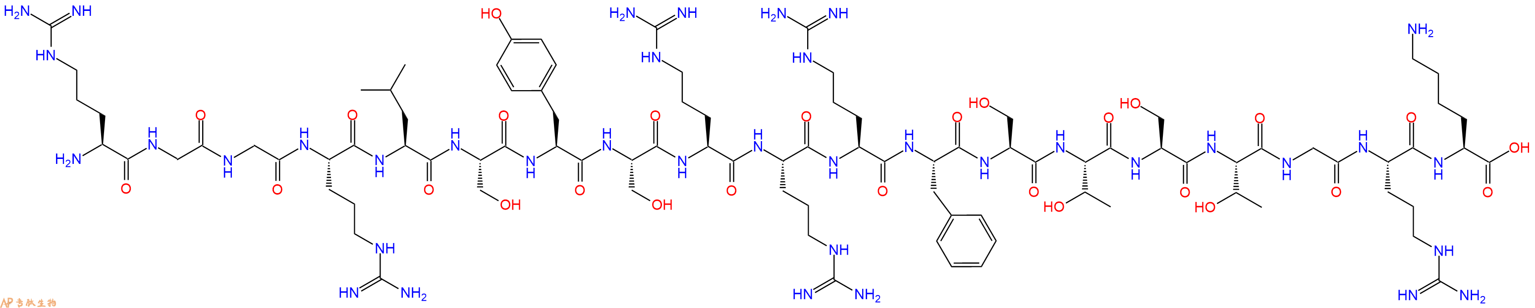 专肽生物产品H2N-Arg-Gly-Gly-Arg-Leu-Ser-Tyr-Ser-Arg-Arg-Arg-Phe-Ser-Thr-Ser-Thr-Gly-Arg-Lys-OH