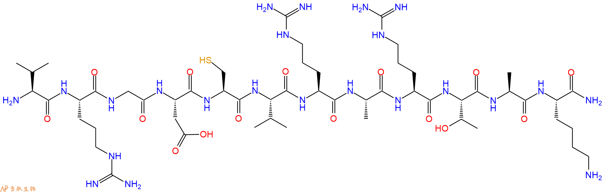 专肽生物产品H2N-Val-Arg-Gly-Asp-Cys-Val-Arg-Ala-Arg-Thr-Ala-Lys-CONH2