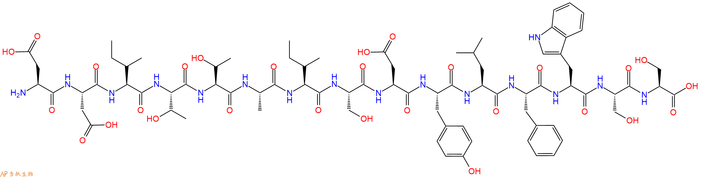 专肽生物产品H2N-Asp-Asp-Ile-Thr-Thr-Ala-Ile-Ser-Asp-Tyr-Leu-Phe-Trp-Ser-Ser-OH