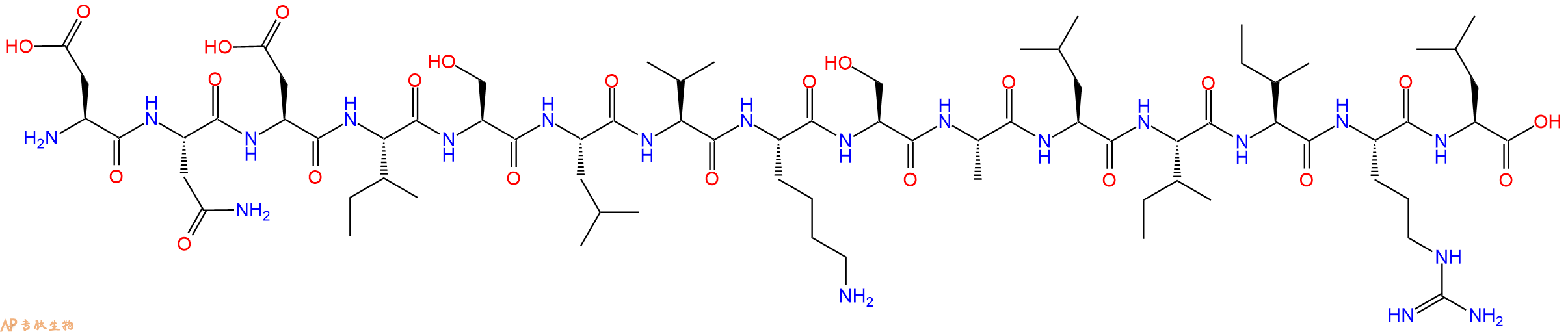 专肽生物产品H2N-Asp-Asn-Asp-Ile-Ser-Leu-Val-Lys-Ser-Ala-Leu-Ile-Ile-Arg-Leu-OH