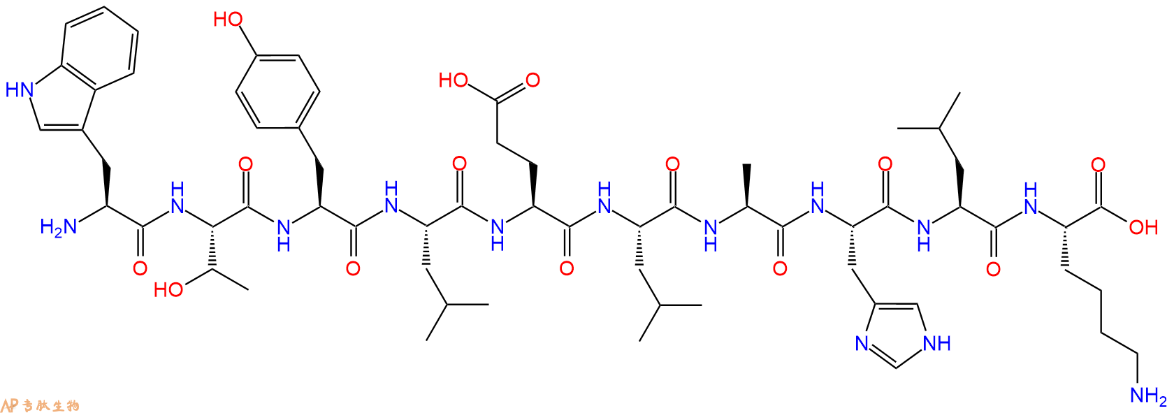 专肽生物产品H2N-Trp-Thr-Tyr-Leu-Glu-Leu-Ala-His-Leu-Lys-OH