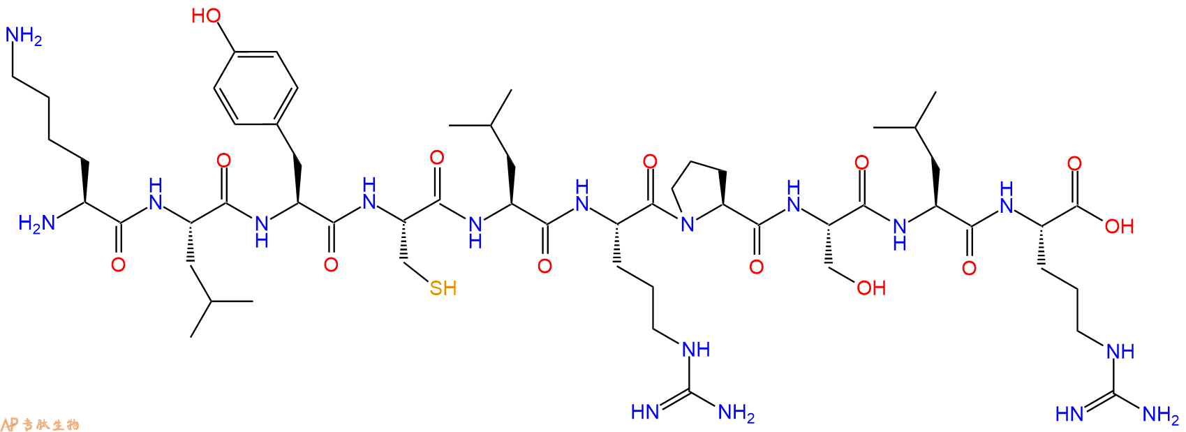 专肽生物产品H2N-Lys-Leu-Tyr-Cys-Leu-Arg-Pro-Ser-Leu-Arg-OH