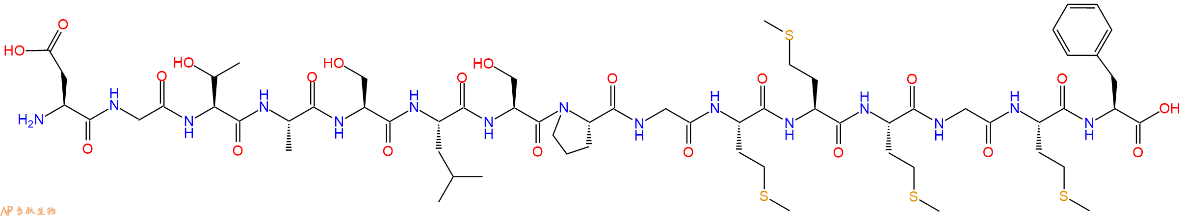专肽生物产品H2N-Asp-Gly-Thr-Ala-Ser-Leu-Ser-Pro-Gly-Met-Met-Met-Gly-Met-Phe-OH
