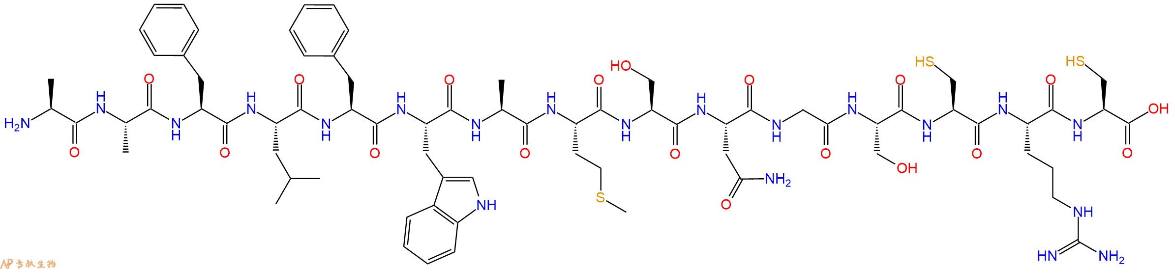 专肽生物产品H2N-Ala-Ala-Phe-Leu-Phe-Trp-Ala-Met-Ser-Asn-Gly-Ser-Cys-Arg-Cys-OH