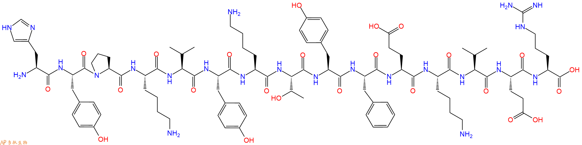 专肽生物产品H2N-His-Tyr-Pro-Lys-Val-Tyr-Lys-Thr-Tyr-Phe-Glu-Lys-Val-Glu-Arg-OH