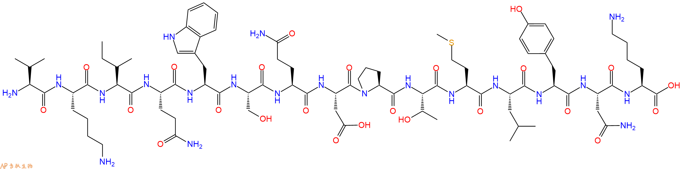专肽生物产品H2N-Val-Lys-Ile-Gln-Trp-Ser-Gln-Asp-Pro-Thr-Met-Leu-Tyr-Asn-Lys-OH