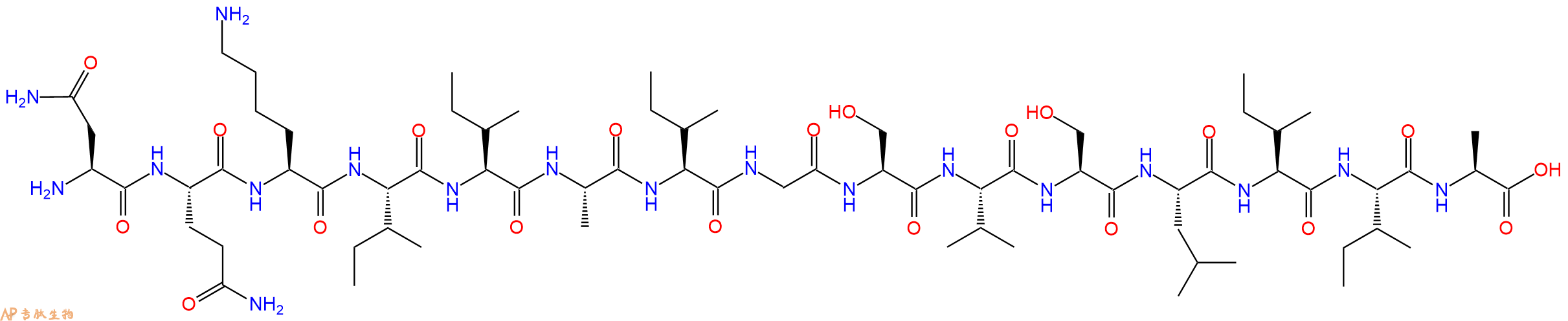 专肽生物产品H2N-Asn-Gln-Lys-Ile-Ile-Ala-Ile-Gly-Ser-Val-Ser-Leu-Ile-Ile-Ala-OH