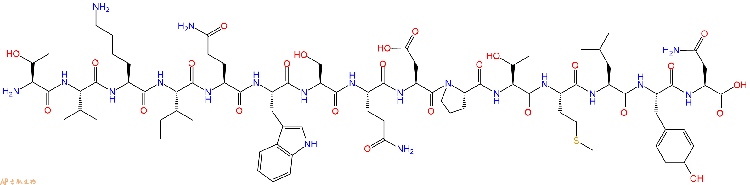 专肽生物产品H2N-Thr-Val-Lys-Ile-Gln-Trp-Ser-Gln-Asp-Pro-Thr-Met-Leu-Tyr-Asn-OH