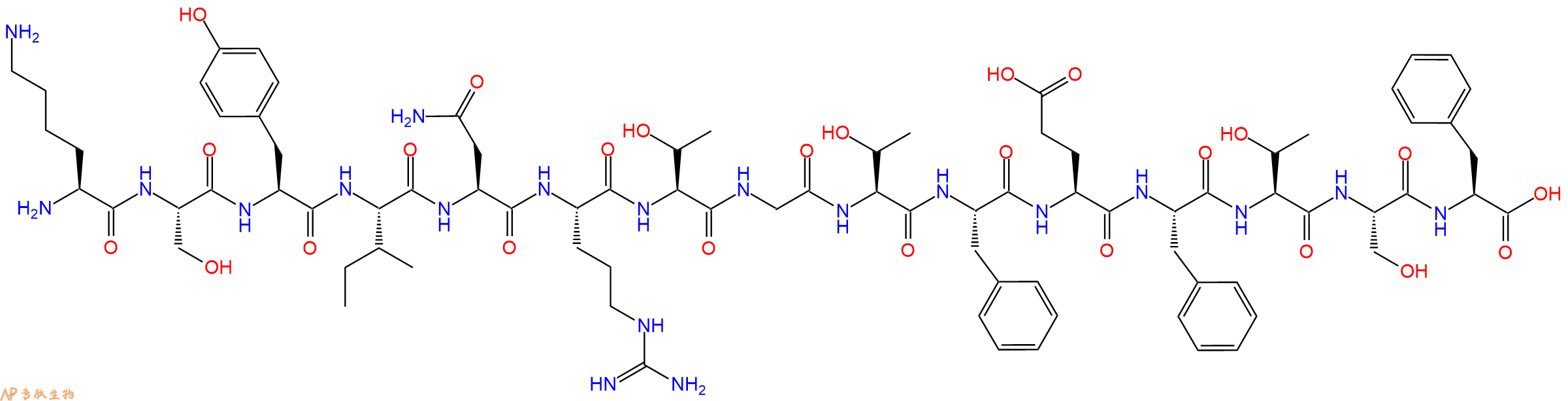 专肽生物产品H2N-Lys-Ser-Tyr-Ile-Asn-Arg-Thr-Gly-Thr-Phe-Glu-Phe-Thr-Ser-Phe-OH