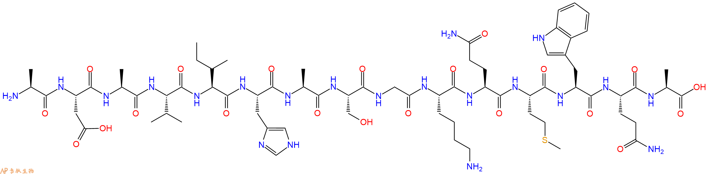 专肽生物产品H2N-Ala-Asp-Ala-Val-Ile-His-Ala-Ser-Gly-Lys-Gln-Met-Trp-Gln-Ala-OH