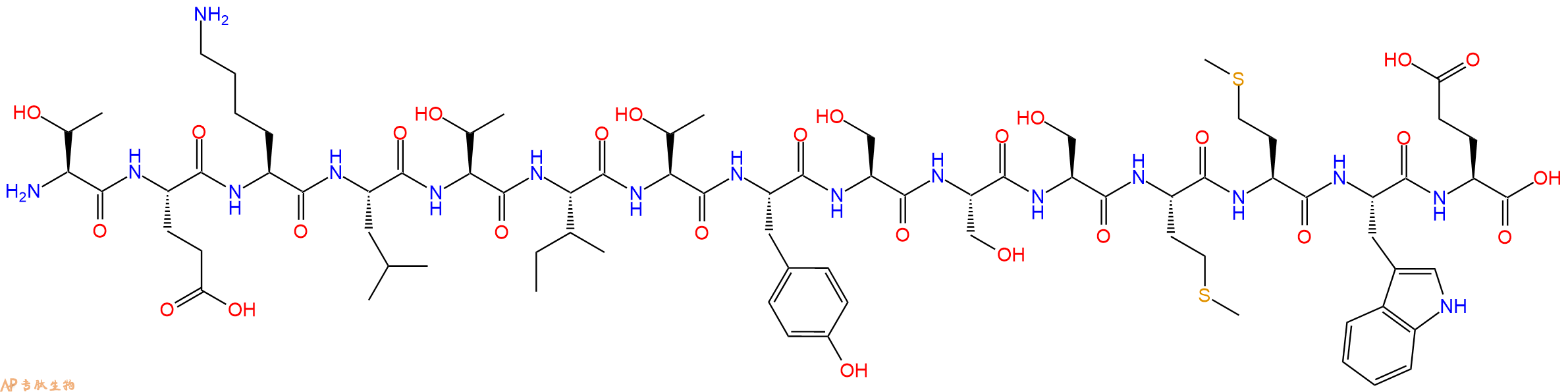 专肽生物产品H2N-Thr-Glu-Lys-Leu-Thr-Ile-Thr-Tyr-Ser-Ser-Ser-Met-Met-Trp-Glu-OH