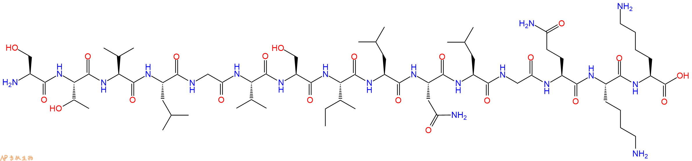 专肽生物产品H2N-Ser-Thr-Val-Leu-Gly-Val-Ser-Ile-Leu-Asn-Leu-Gly-Gln-Lys-Lys-OH