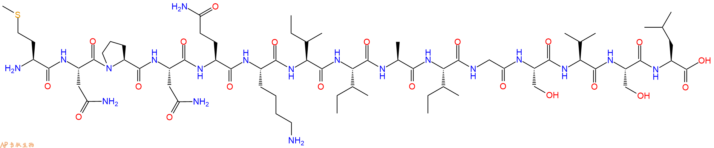 专肽生物产品H2N-Met-Asn-Pro-Asn-Gln-Lys-Ile-Ile-Ala-Ile-Gly-Ser-Val-Ser-Leu-OH