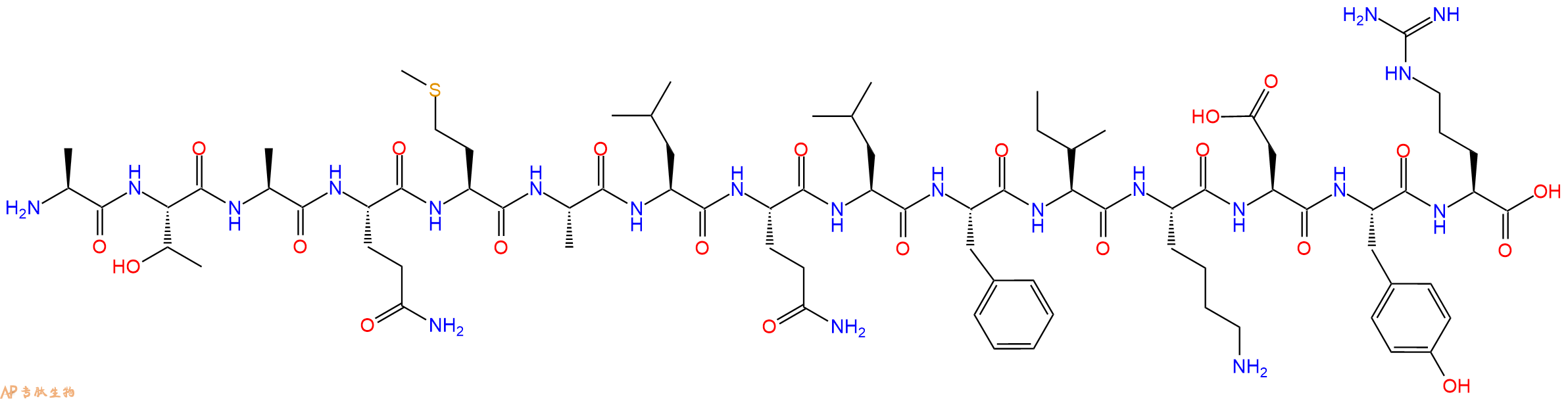 专肽生物产品H2N-Ala-Thr-Ala-Gln-Met-Ala-Leu-Gln-Leu-Phe-Ile-Lys-Asp-Tyr-Arg-OH
