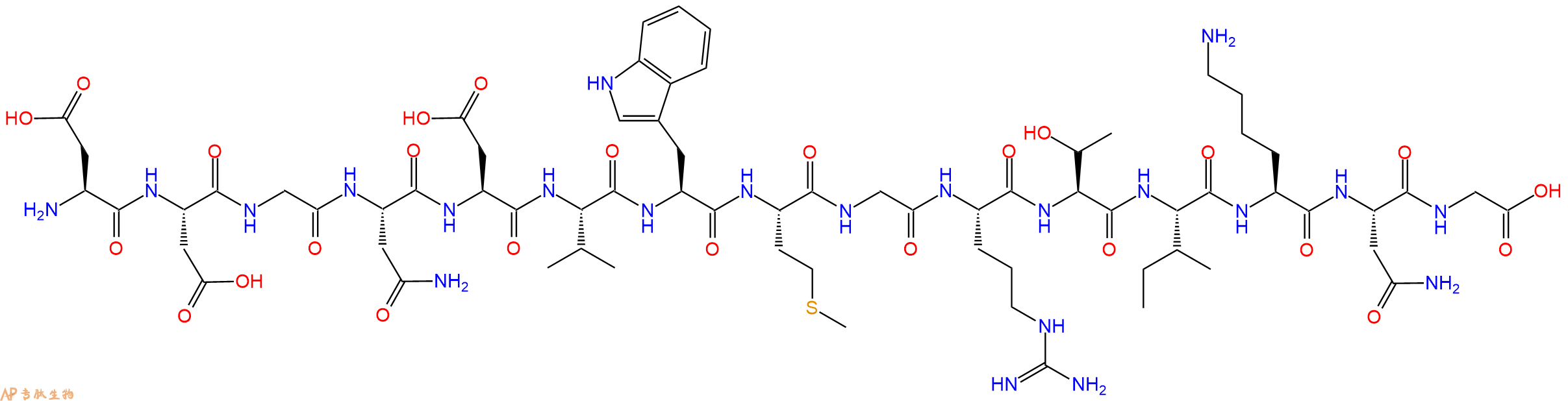 专肽生物产品H2N-Asp-Asp-Gly-Asn-Asp-Val-Trp-Met-Gly-Arg-Thr-Ile-Lys-Asn-Gly-OH