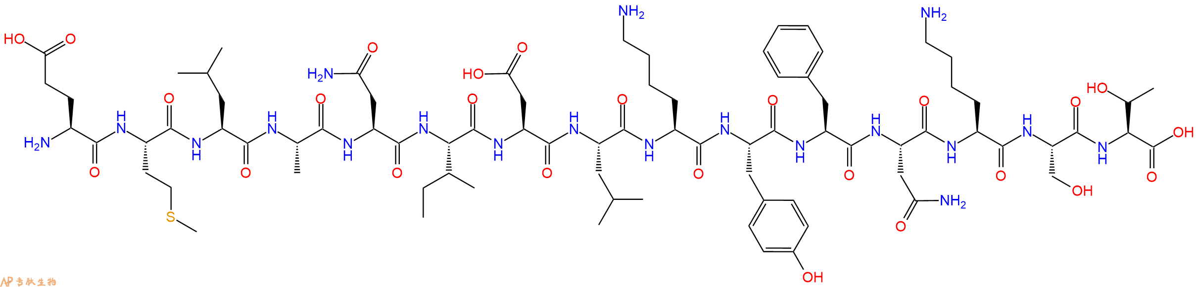 专肽生物产品H2N-Glu-Met-Leu-Ala-Asn-Ile-Asp-Leu-Lys-Tyr-Phe-Asn-Lys-Ser-Thr-OH