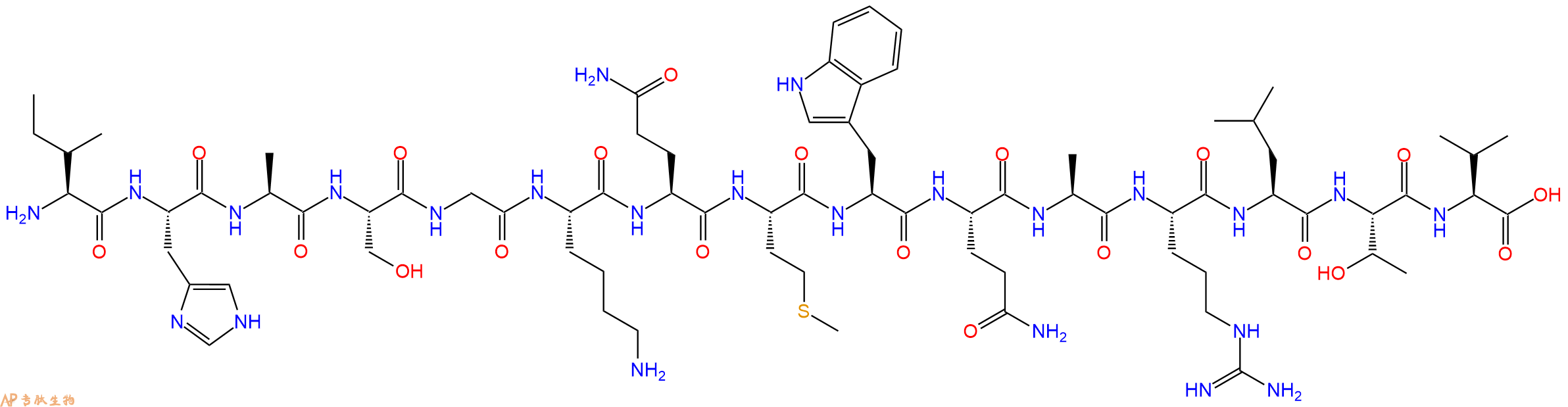 专肽生物产品H2N-Ile-His-Ala-Ser-Gly-Lys-Gln-Met-Trp-Gln-Ala-Arg-Leu-Thr-Val-OH