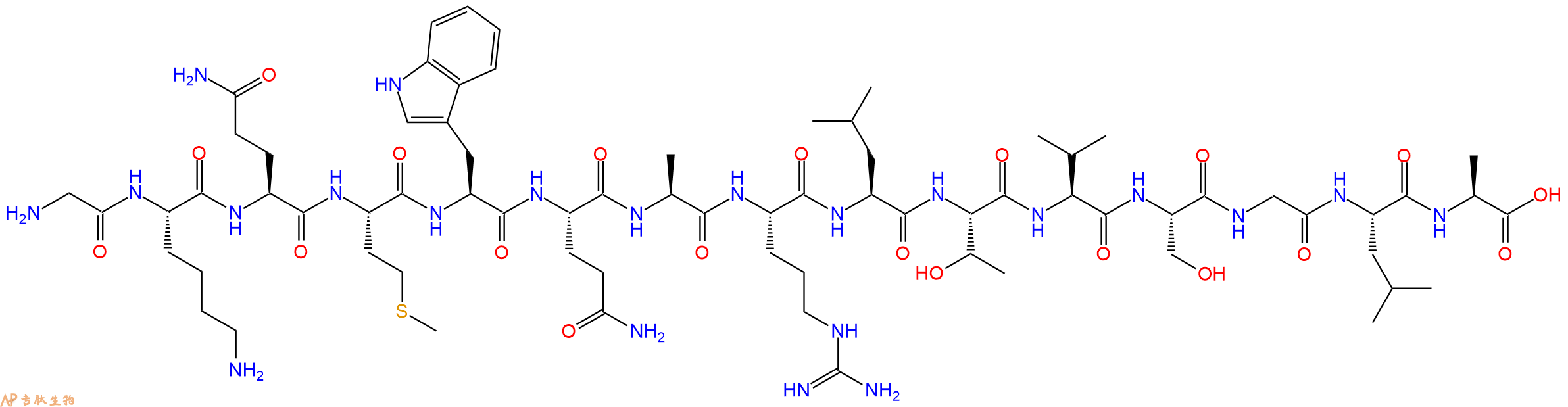 专肽生物产品H2N-Gly-Lys-Gln-Met-Trp-Gln-Ala-Arg-Leu-Thr-Val-Ser-Gly-Leu-Ala-OH