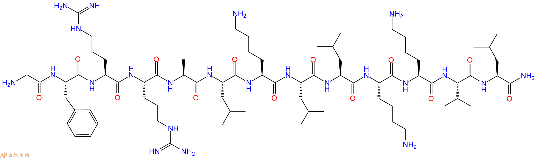 专肽生物产品H2N-Gly-Phe-Arg-Arg-Ala-Leu-Lys-Leu-Leu-Lys-Lys-Val-Leu-CONH2