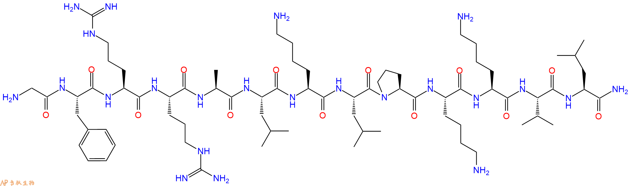 专肽生物产品H2N-Gly-Phe-Arg-Arg-Ala-Leu-Lys-Leu-Pro-Lys-Lys-Val-Leu-CONH2