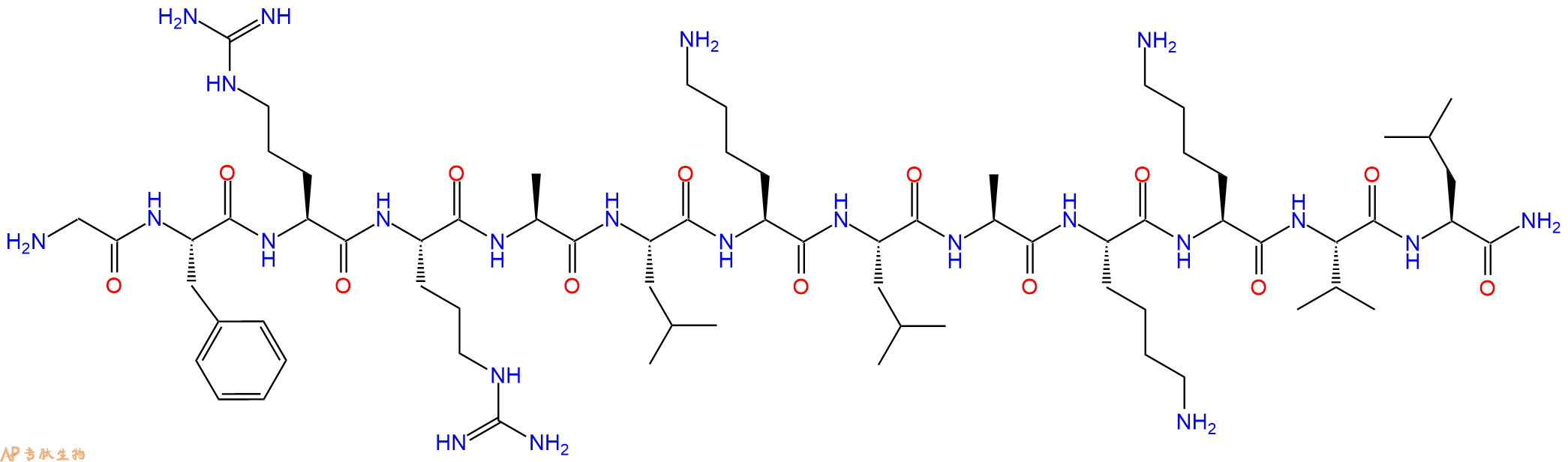专肽生物产品H2N-Gly-Phe-Arg-Arg-Ala-Leu-Lys-Leu-Ala-Lys-Lys-Val-Leu-CONH2