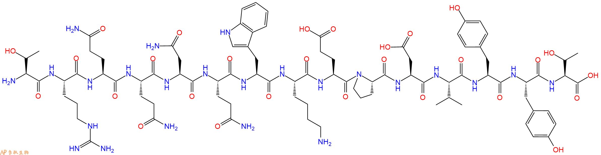 专肽生物产品H2N-Thr-Arg-Gln-Gln-Asn-Gln-Trp-Lys-Glu-Pro-Asp-Val-Tyr-Tyr-Thr-OH