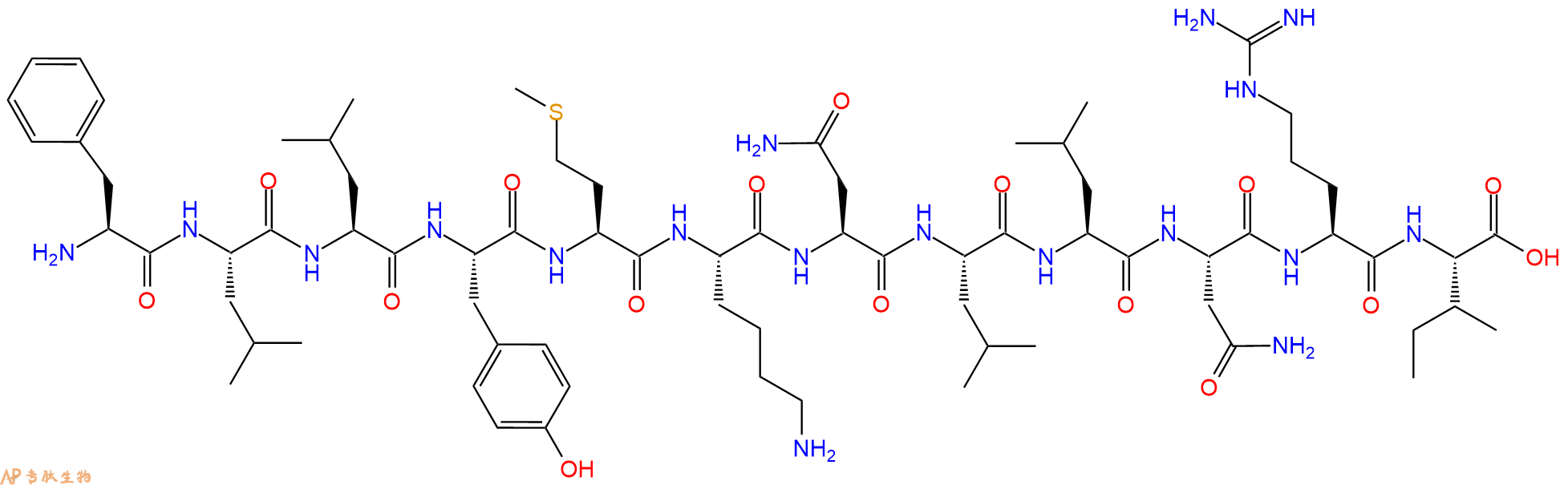 专肽生物产品H2N-Phe-Leu-Leu-Tyr-Met-Lys-Asn-Leu-Leu-Asn-Arg-Ile-OH