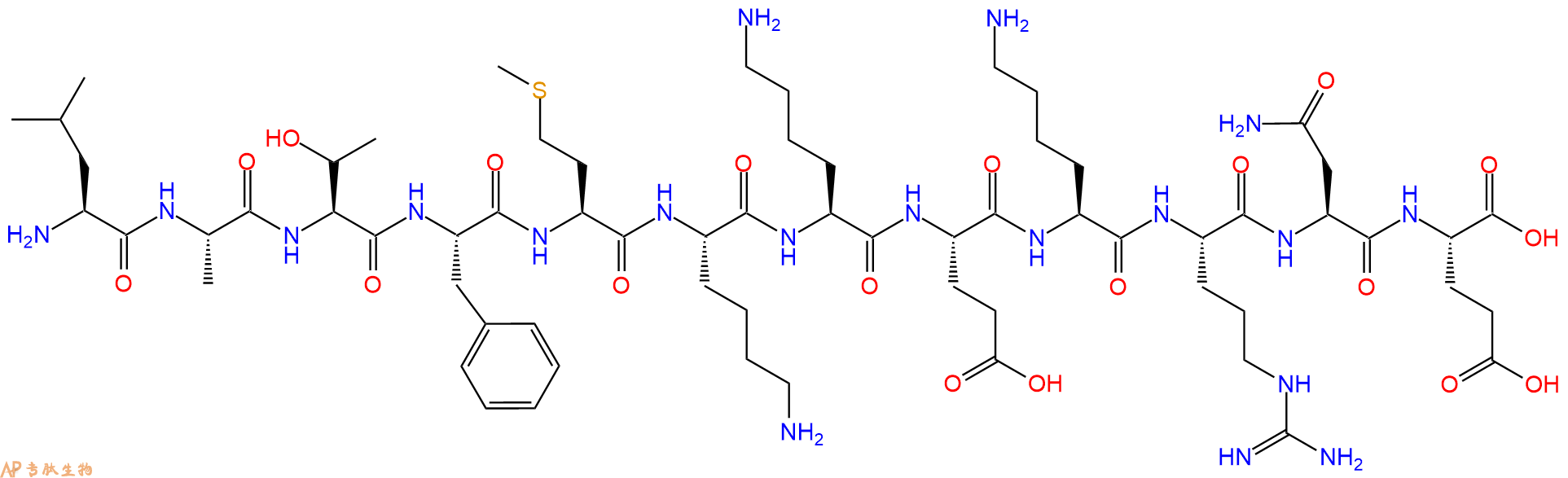 专肽生物产品H2N-Leu-Ala-Thr-Phe-Met-Lys-Lys-Glu-Lys-Arg-Asn-Glu-OH