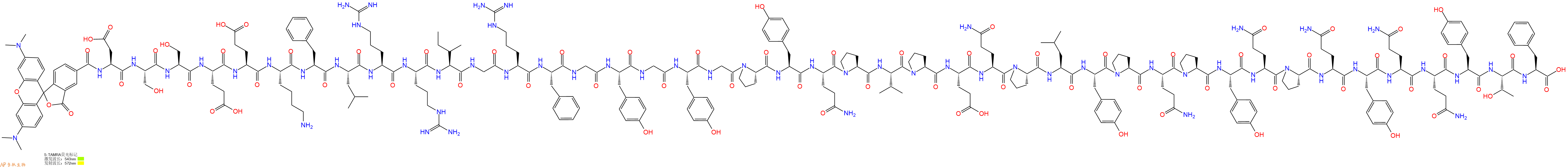 专肽生物产品5TAMRA-Asp-Ser-Ser-Glu-Glu-Lys-Phe-Leu-Arg-Arg-Ile-Gly-Arg-Phe-Gly-Tyr-Gly-Tyr-Gly-Pro-Tyr-Gln-Pro-Val-Pro-Glu-Gln-Pro-Leu-Tyr-Pro-Gln-Pro-Tyr-Gln-Pro-Gln-Tyr-Gln-Gln-Tyr-Thr-Phe-OH